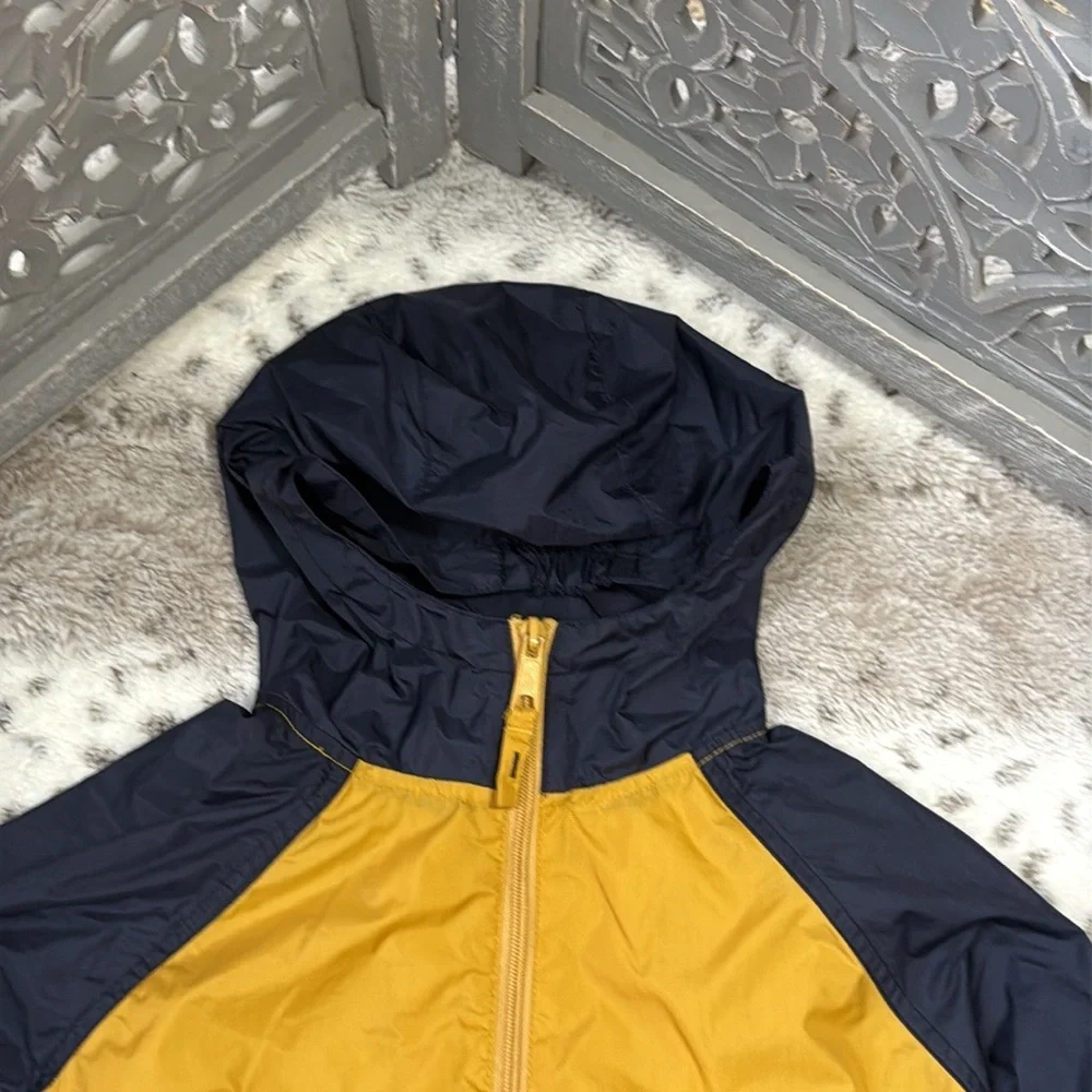 The Children’s Place navy gold hoodie jacket boys small waterproof windbreaker